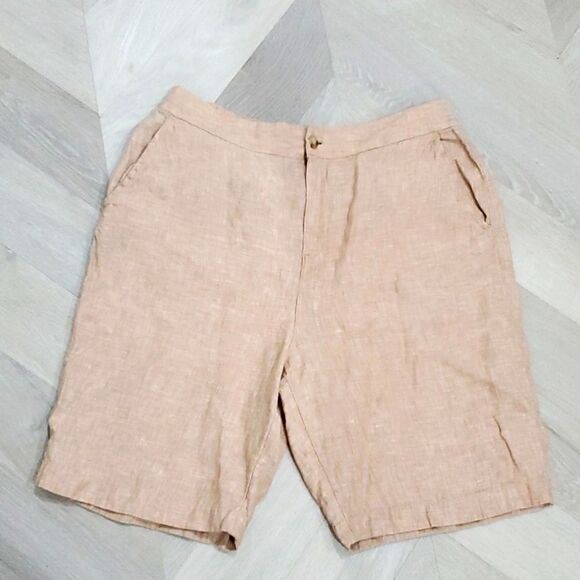 Jones & Co Womans 100%Linen, High Rise, Bermuda Shorts,  Size Large - Picture 1 of 4
